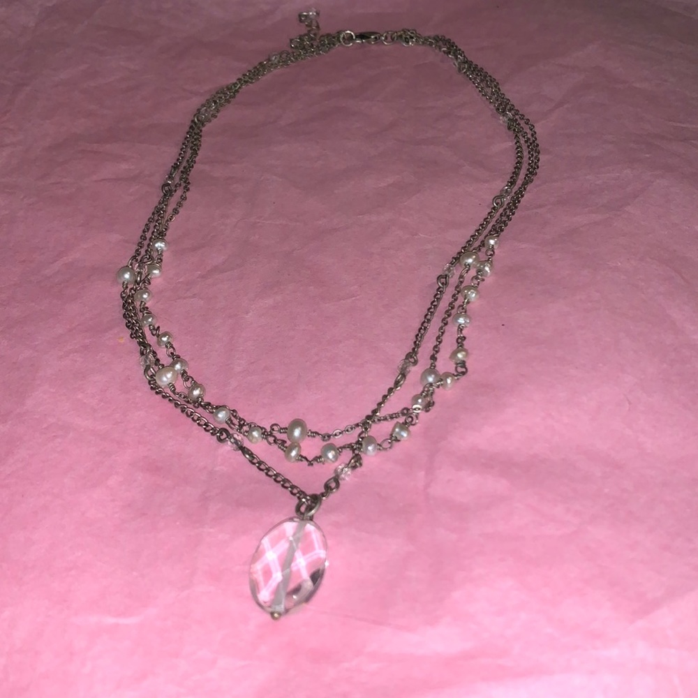 American Eagle Necklace with Faux Pearls and clear pendant